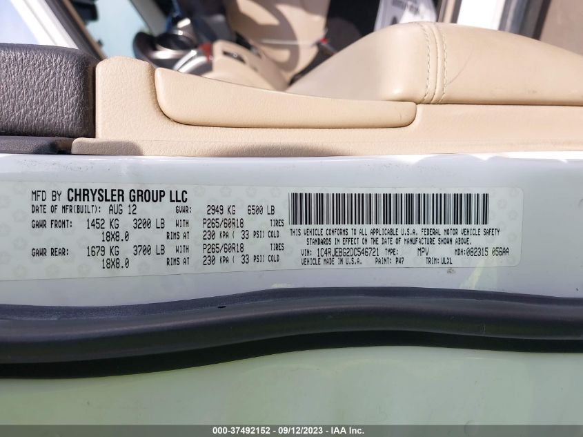 2013 JEEP GRAND CHEROKEE LIMITED - 1C4RJEBG2DC546721