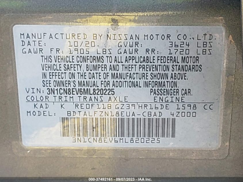 2021 NISSAN VERSA SV - 3N1CN8EV6ML820225