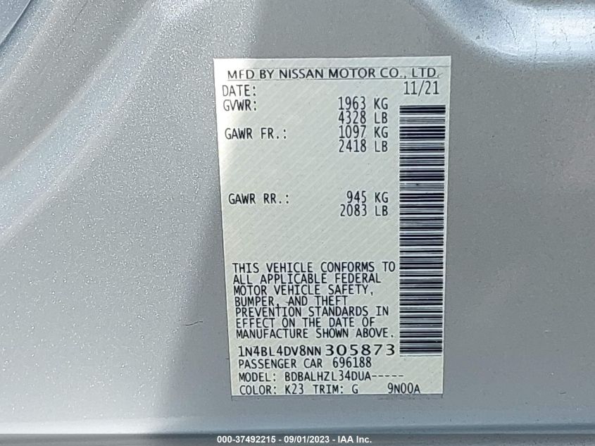 2022 NISSAN ALTIMA 2.5 SV - 1N4BL4DV8NN305873
