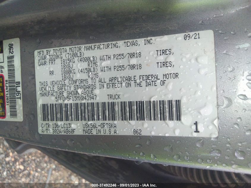2021 TOYOTA TUNDRA SR 5TFUY5F15MX043947