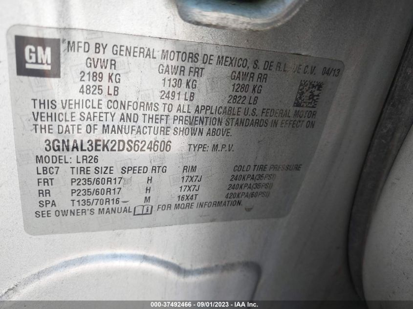 2013 CHEVROLET CAPTIVA SPORT FLEET LT - 3GNAL3EK2DS624606