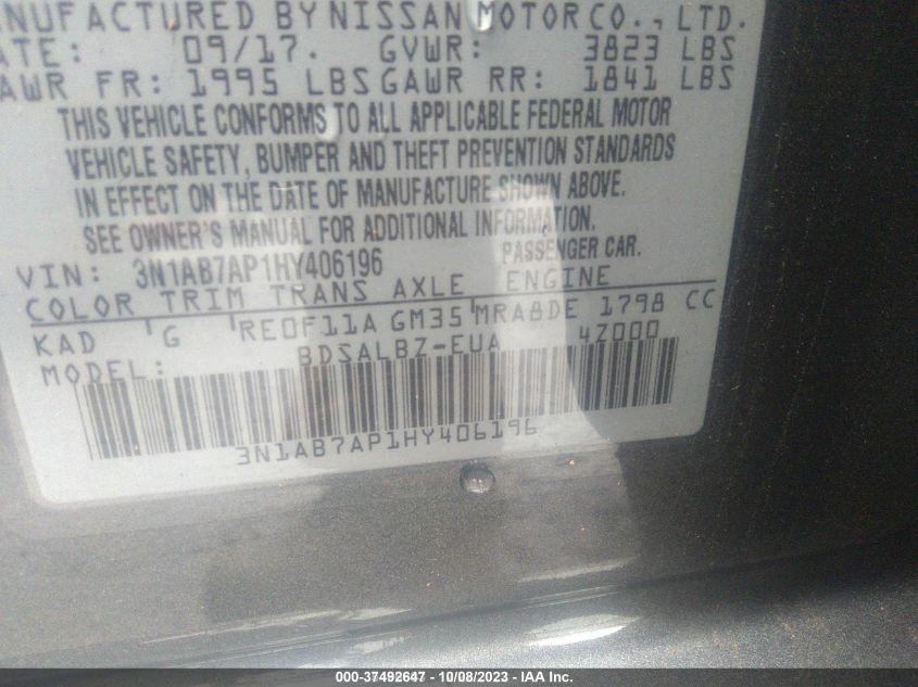 2017 NISSAN SENTRA S - 3N1AB7AP1HY406196