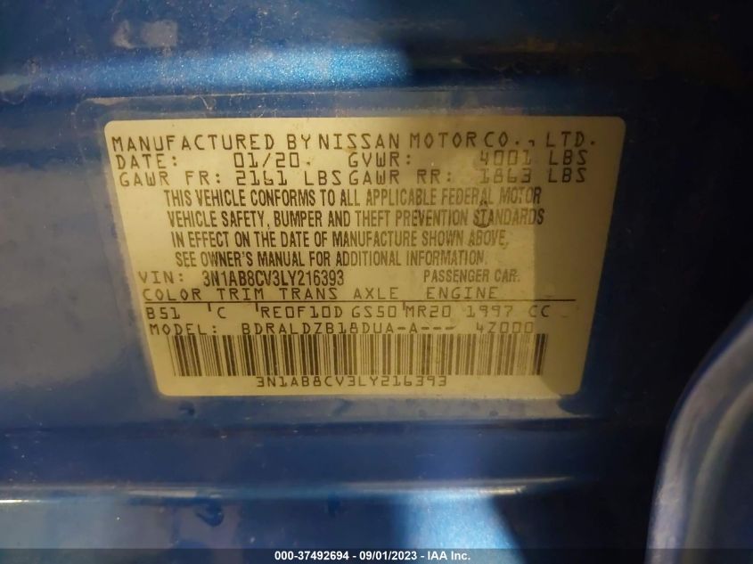 2020 NISSAN SENTRA SV - 3N1AB8CV3LY216393