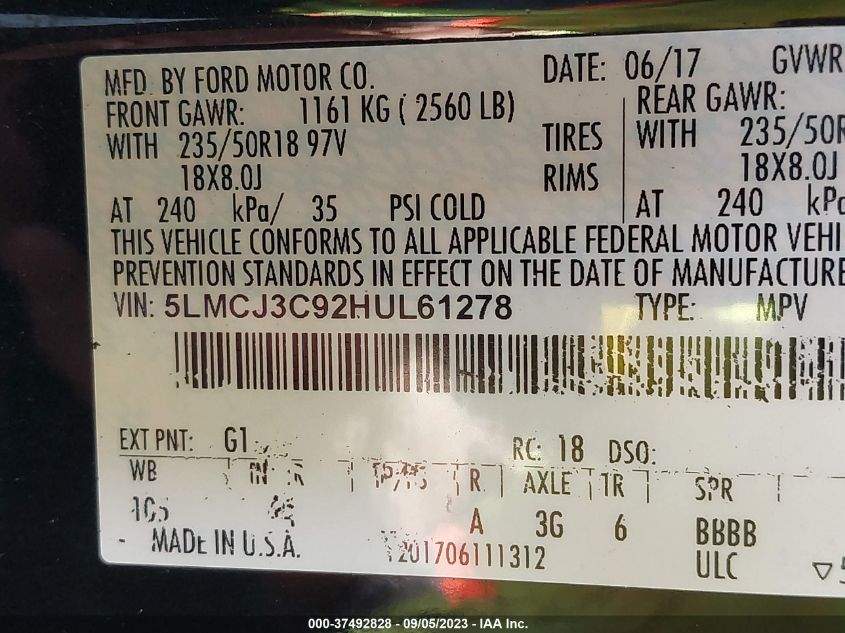 2017 LINCOLN MKC RESERVE - 5LMCJ3C92HUL61278