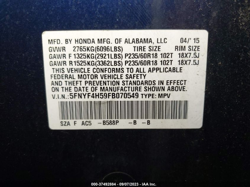 2015 HONDA PILOT EX-L - 5FNYF4H59FB070549