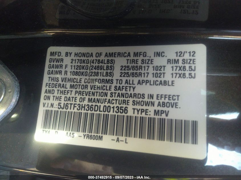 2013 HONDA CROSSTOUR EX 5J6TF3H36DL001356