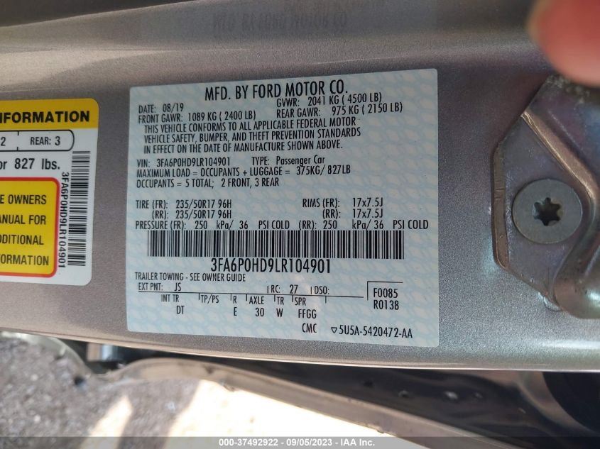 3FA6P0HD9LR104901 Ford Fusion SE 9