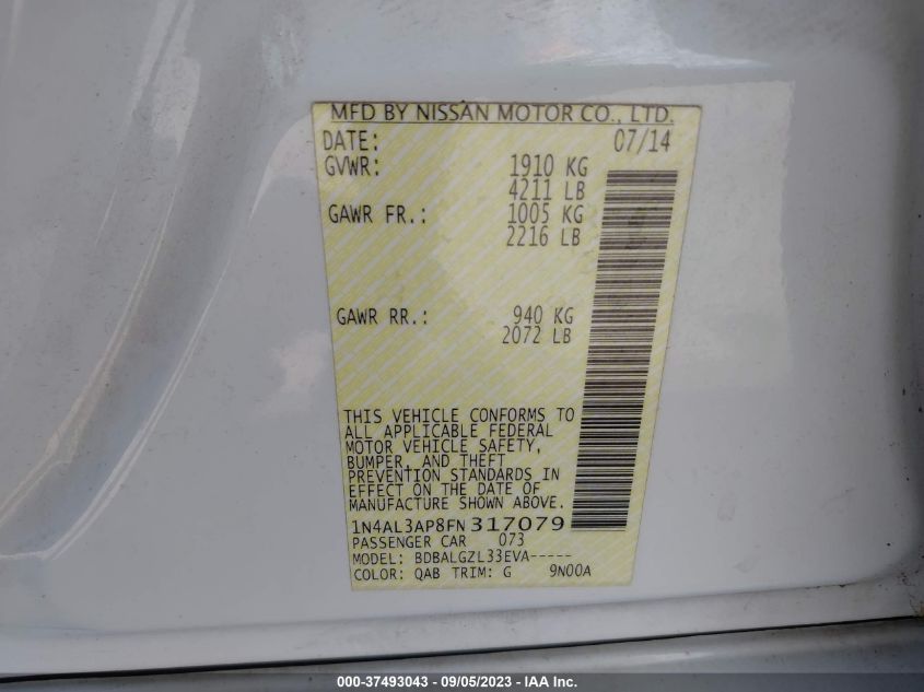 2015 NISSAN ALTIMA 2.5 - 1N4AL3AP8FN317079
