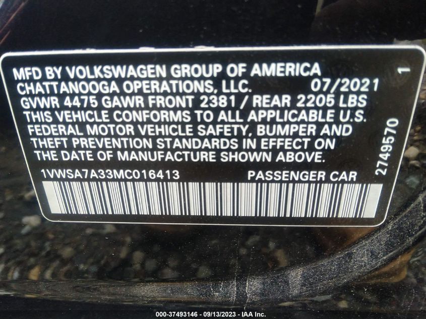 1VWSA7A33MC016413 Volkswagen Passat SE 9