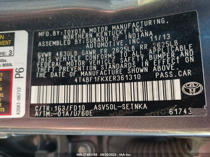 2014 TOYOTA CAMRY L/LE/XLE/SE/SE SPORT - 4T4BF1FKXER361310