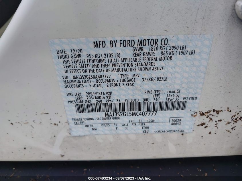 2021 FORD ECOSPORT SE - MAJ3S2GE5MC407777