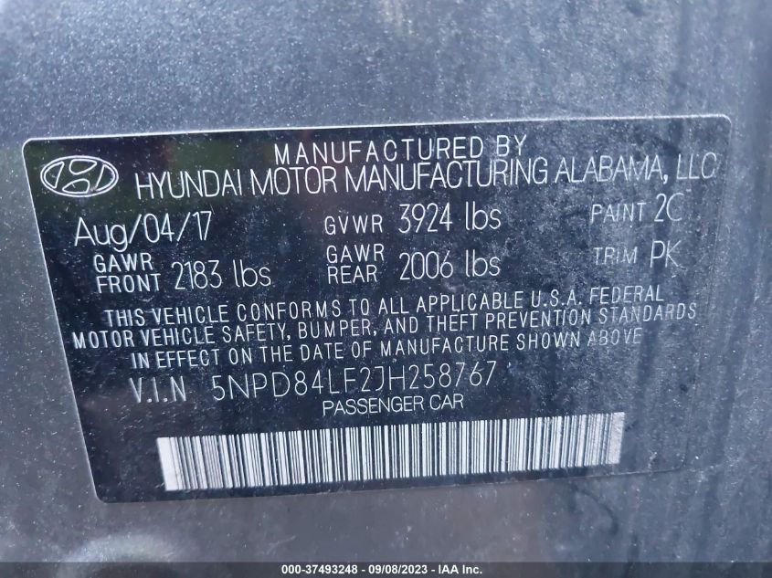 2018 HYUNDAI ELANTRA SEL - 5NPD84LF2JH258767