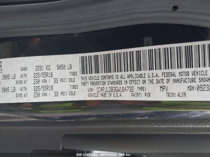 2016 JEEP CHEROKEE LIMITED - 1C4PJLDB3GW164732