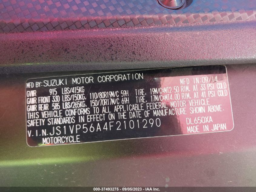 2015 SUZUKI DL650 A - JS1VP56A4F2101290