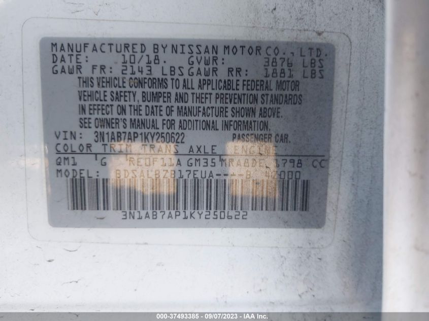 2019 NISSAN SENTRA S - 3N1AB7AP1KY250622