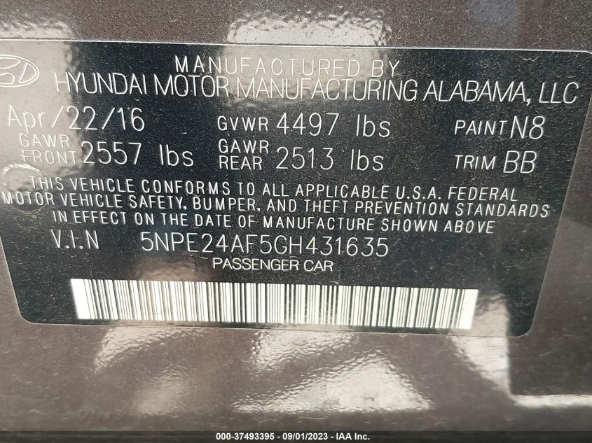 2016 HYUNDAI SONATA 2.4L SE - 5NPE24AF5GH431635