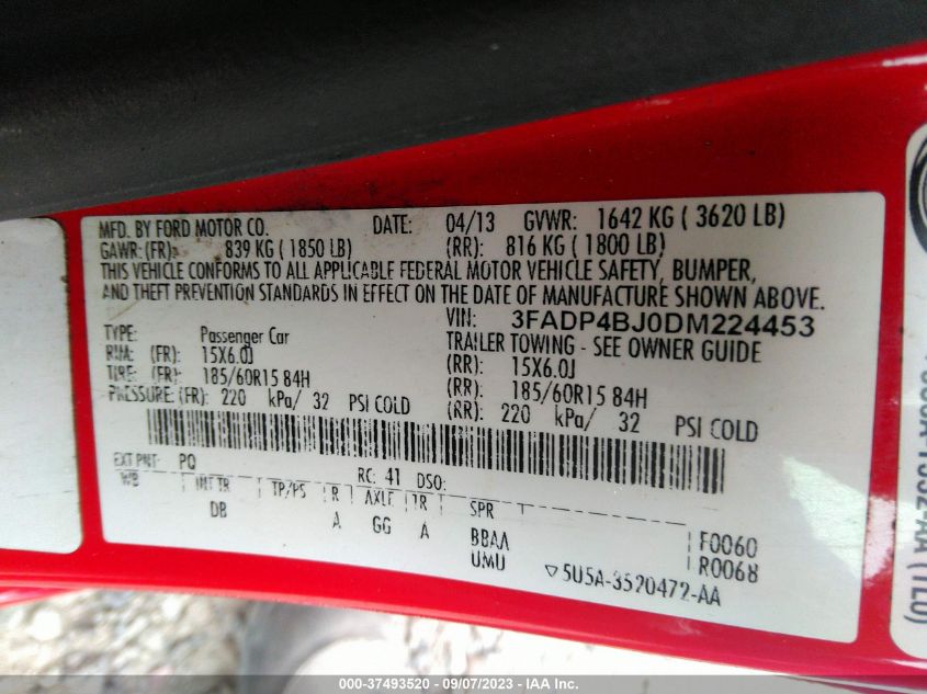 2013 FORD FIESTA SE - 3FADP4BJ0DM224453