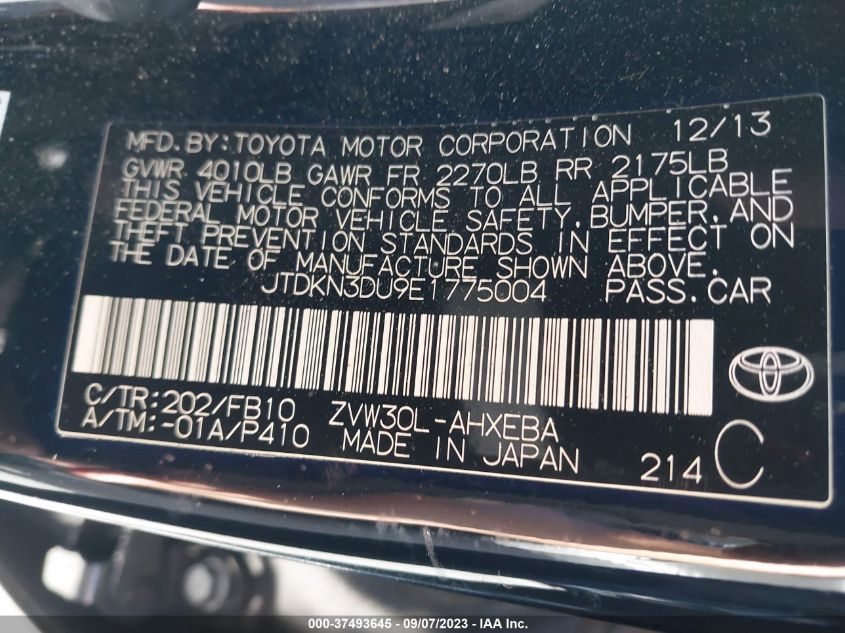 2014 TOYOTA PRIUS FOUR/FIVE/THREE/ONE/TWO - JTDKN3DU9E1775004