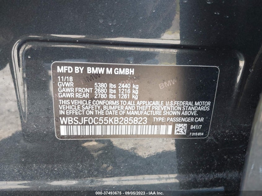 VIN WBSJF0C55KB285823 2019 BMW M5