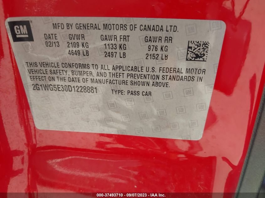 2013 CHEVROLET IMPALA LT - 2G1WG5E30D1228881