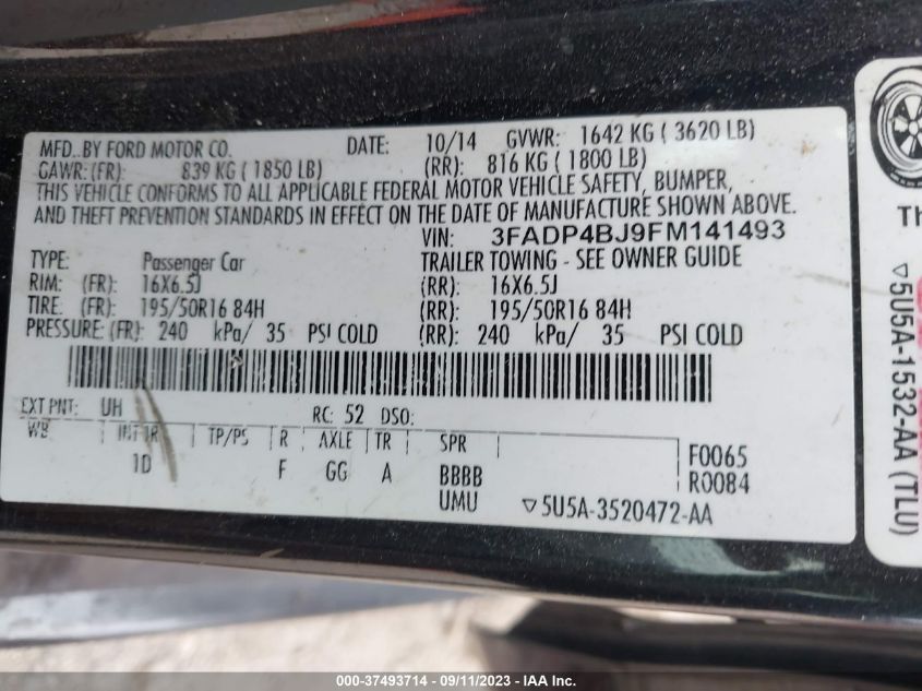 2015 FORD FIESTA SE - 3FADP4BJ9FM141493