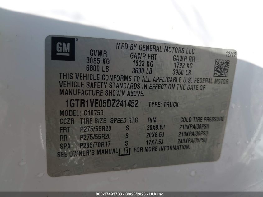 2013 GMC SIERRA 1500 SLE - 1GTR1VE05DZ241452