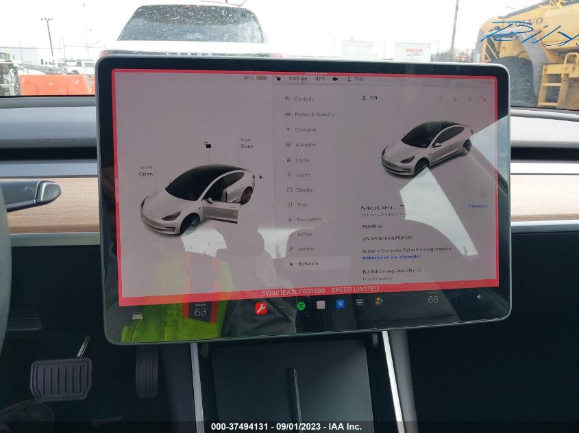 2020 TESLA MODEL 3 STANDARD RANGE - 5YJ3E1EA3LF631580