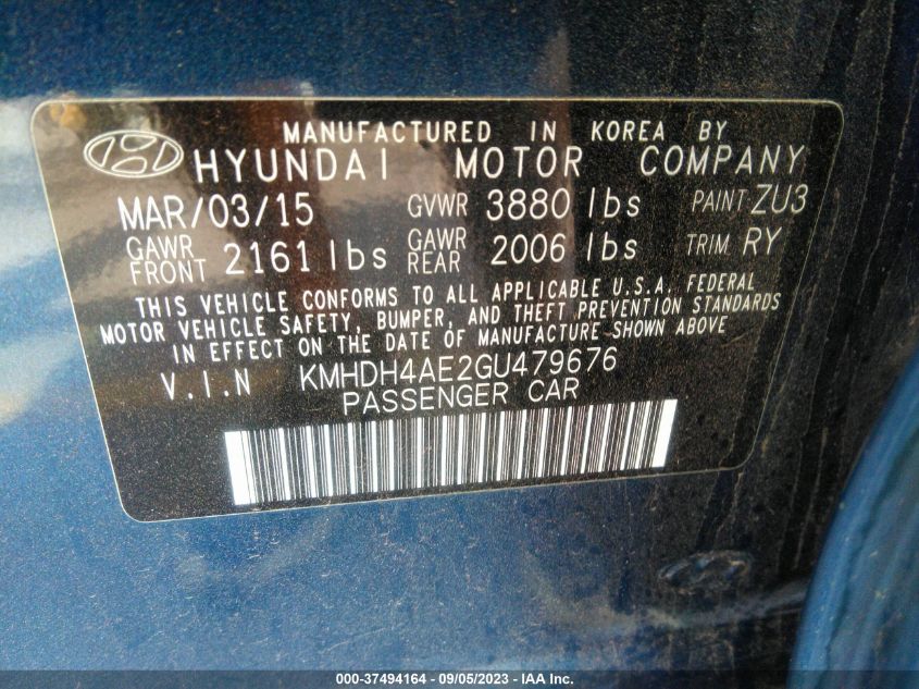 2016 HYUNDAI ELANTRA VALUE EDITION - KMHDH4AE2GU479676