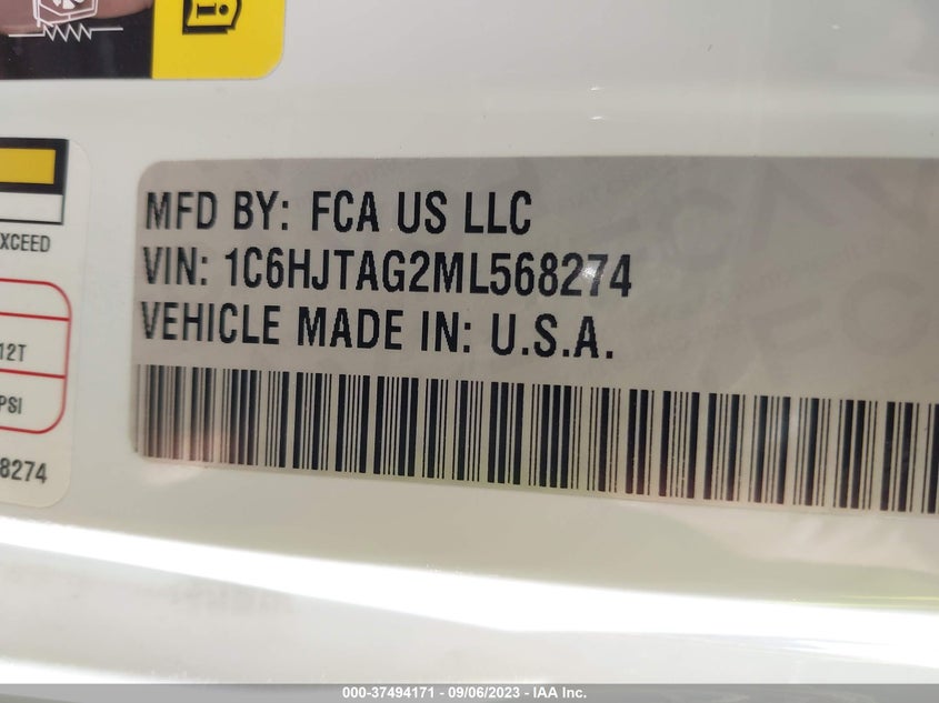 VIN 1C6HJTAG2ML568274 2021 JEEP GLADIATOR SPORT