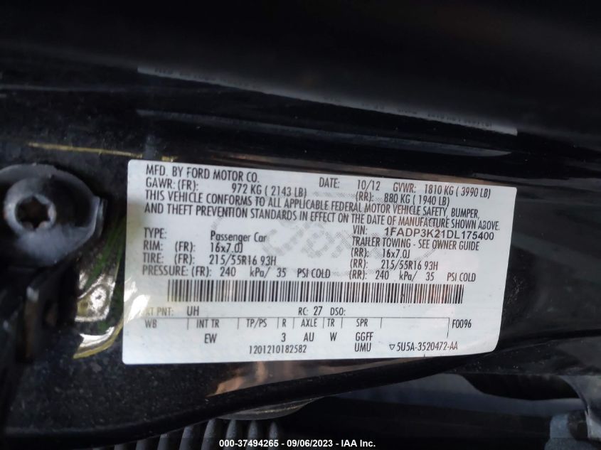 2013 FORD FOCUS SE - 1FADP3K21DL175400