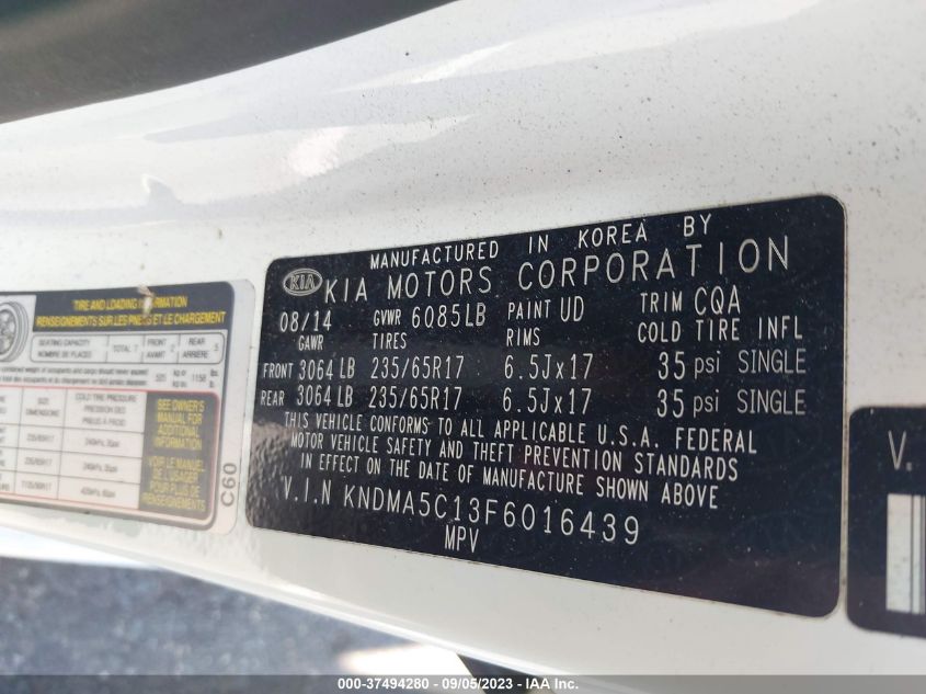 2015 KIA SEDONA L - KNDMA5C13F6016439