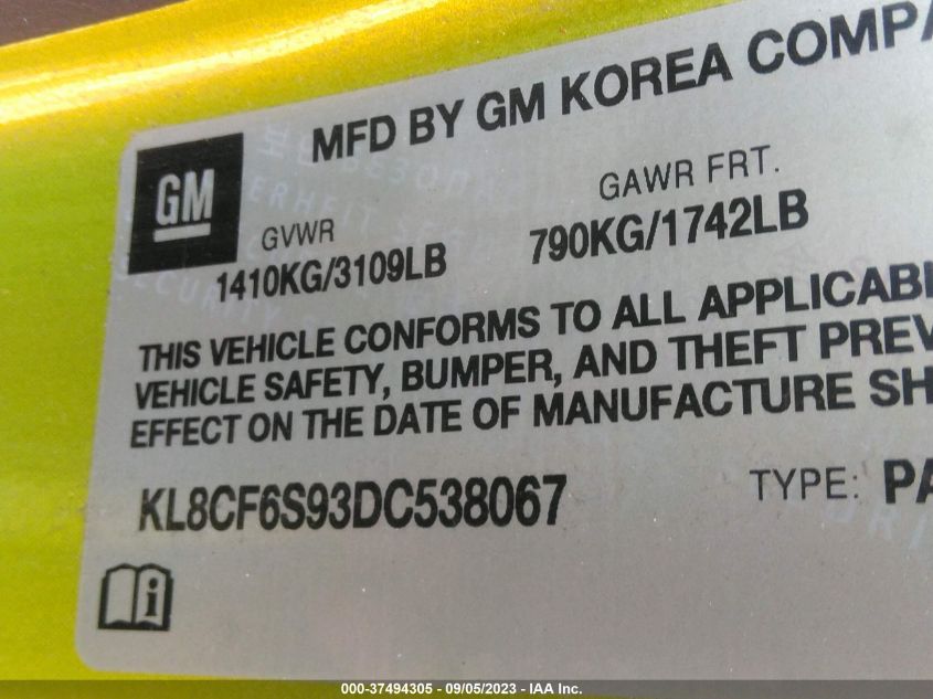 2013 CHEVROLET SPARK LT - KL8CF6S93DC538067