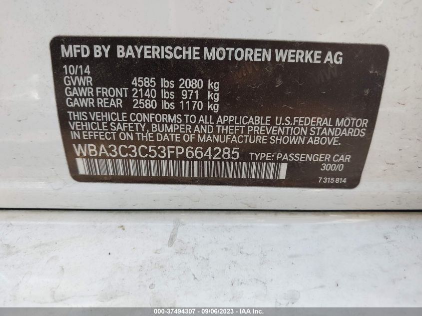 2015 BMW 320I XDRIVE WBA3C3C53FP664285