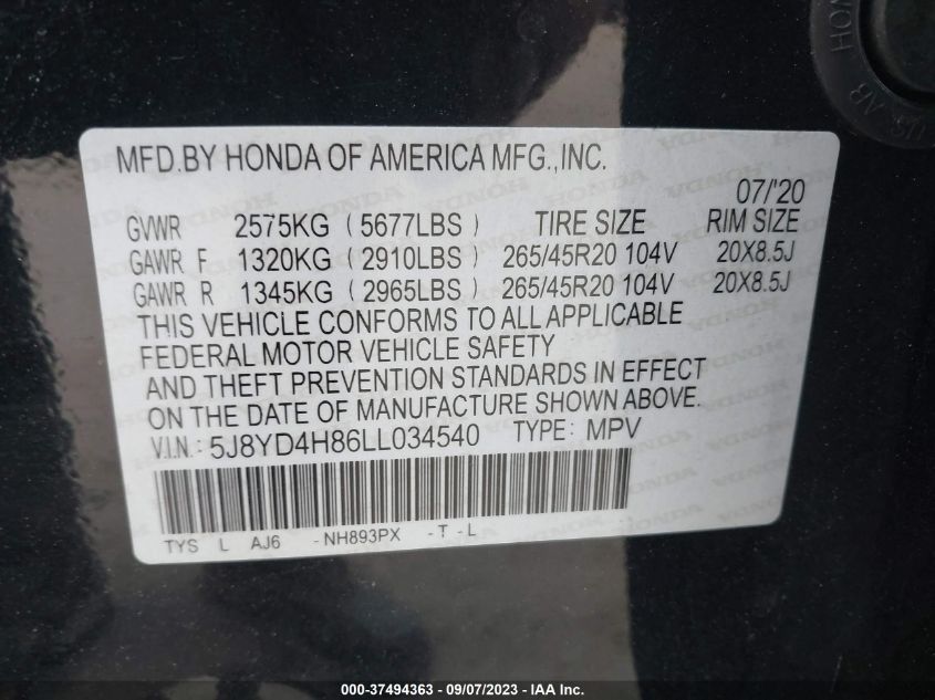 5J8YD4H86LL034540 Acura MDX W/ADVANCE PKG 9