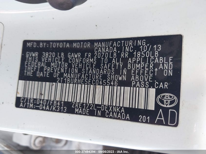 2014 TOYOTA COROLLA L/LE/S/S PLUS/LE PLUS - 2T1BURHE5EC045546