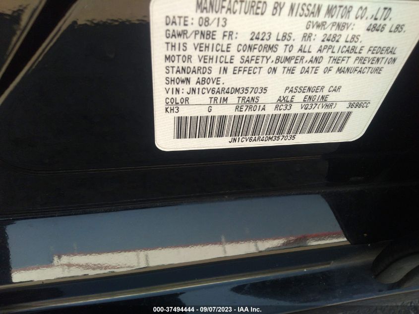 2013 INFINITI G37 SEDAN X JN1CV6AR4DM357035