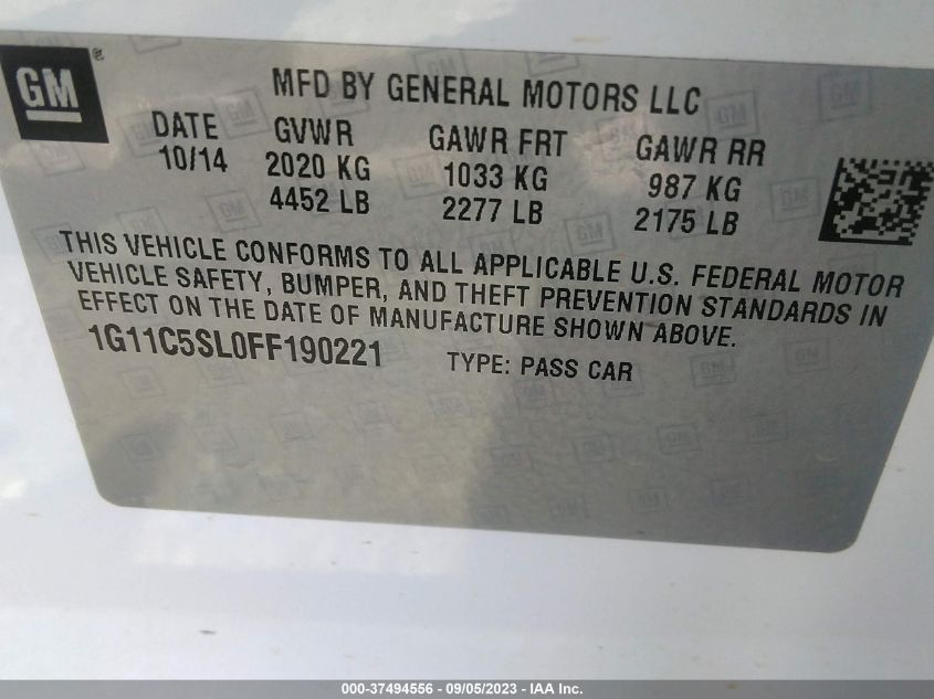2015 CHEVROLET MALIBU LT - 1G11C5SL0FF190221