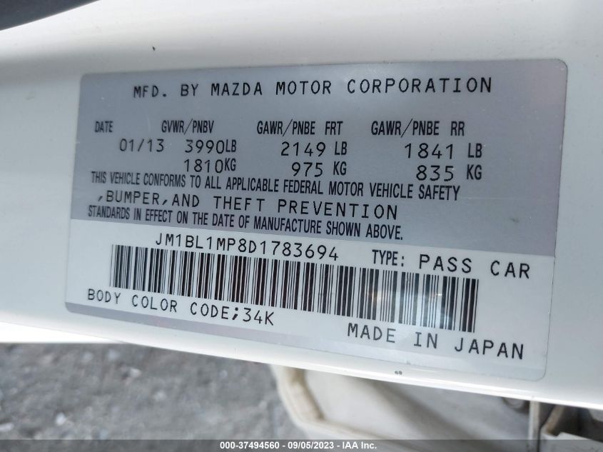 2013 MAZDA MAZDA3 I GRAND TOURING - JM1BL1MP8D1783694