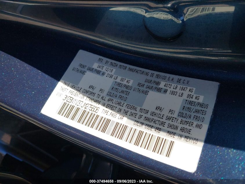 2018 MAZDA MAZDA3 4-DOOR TOURING 3MZBN1V37JM275606
