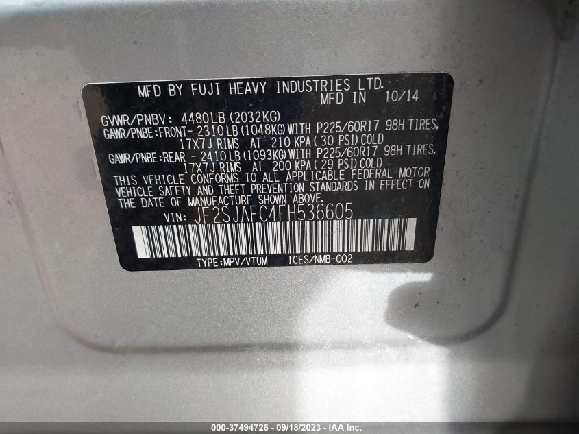 2015 SUBARU FORESTER 2.5I PREMIUM - JF2SJAFC4FH536605