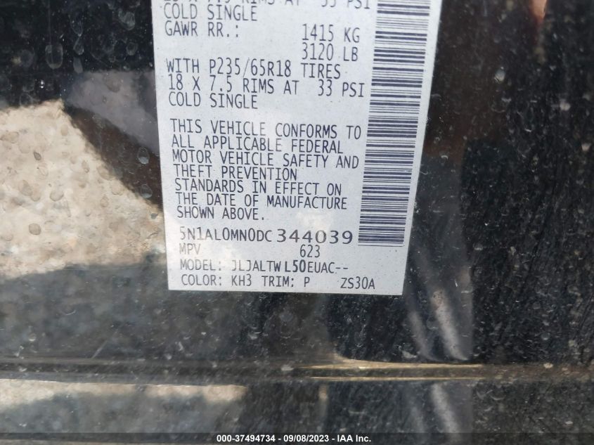 2013 INFINITI JX35 5N1AL0MN0DC344039
