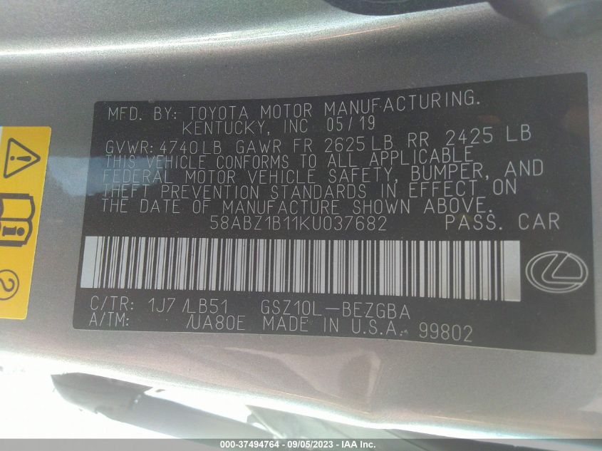 2019 LEXUS ES - 58ABZ1B11KU037682