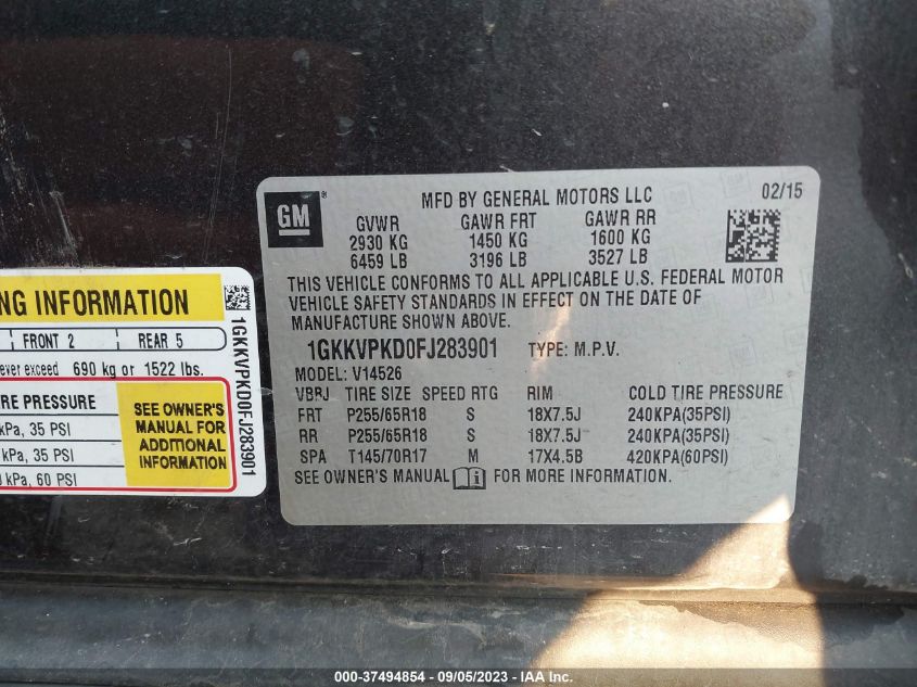2015 GMC ACADIA SLE - 1GKKVPKD0FJ283901