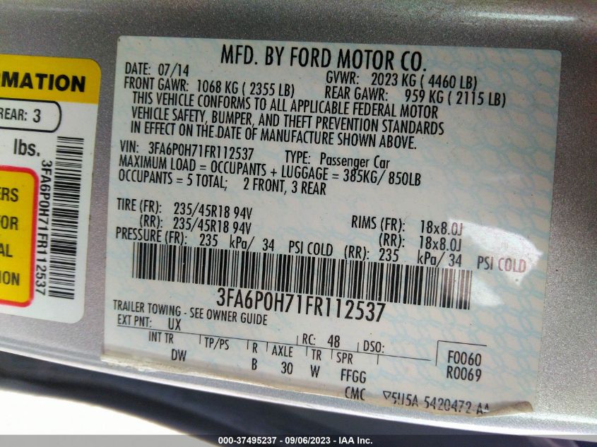 2015 FORD FUSION SE - 3FA6P0H71FR112537