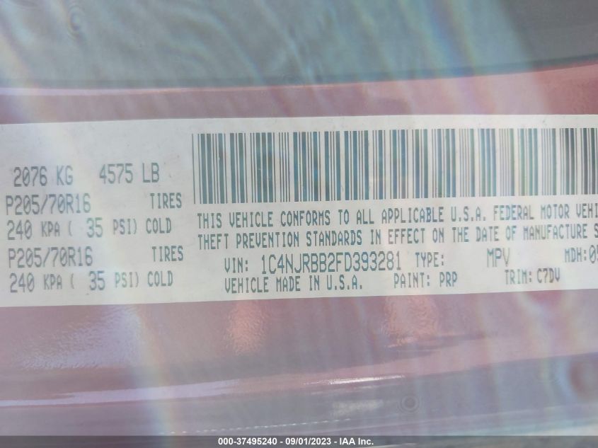 2015 JEEP PATRIOT SPORT 1C4NJRBB2FD393281