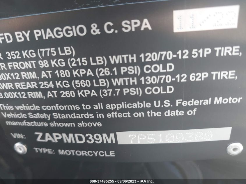 2023 VESPA GTS/SEI GIORNI 300 ZAPMD39M7P5100380