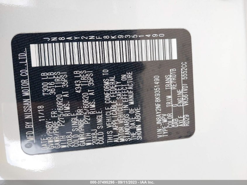 2019 NISSAN ARMADA PLATINUM - JN8AY2NF8K9351490