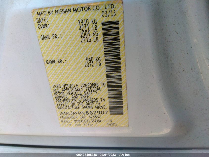 2015 NISSAN ALTIMA 2.5 S - 1N4AL3AP4FN862907