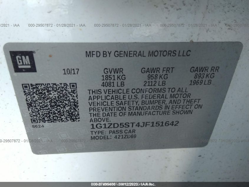 2018 CHEVROLET MALIBU LT - 1G1ZD5ST4JF151642
