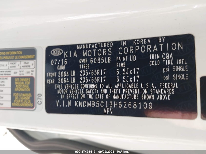 VIN KNDMB5C13H6268109 2017 KIA SEDONA LX